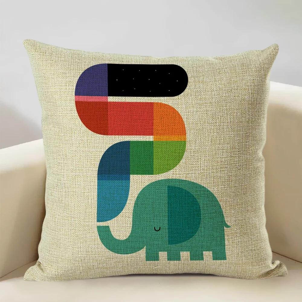 Animal Cushion Cover Linen Pillowcase Decorative Sofa Pillow Cover Home Decor Hedgehog Fox Bear Pillow Cases CM