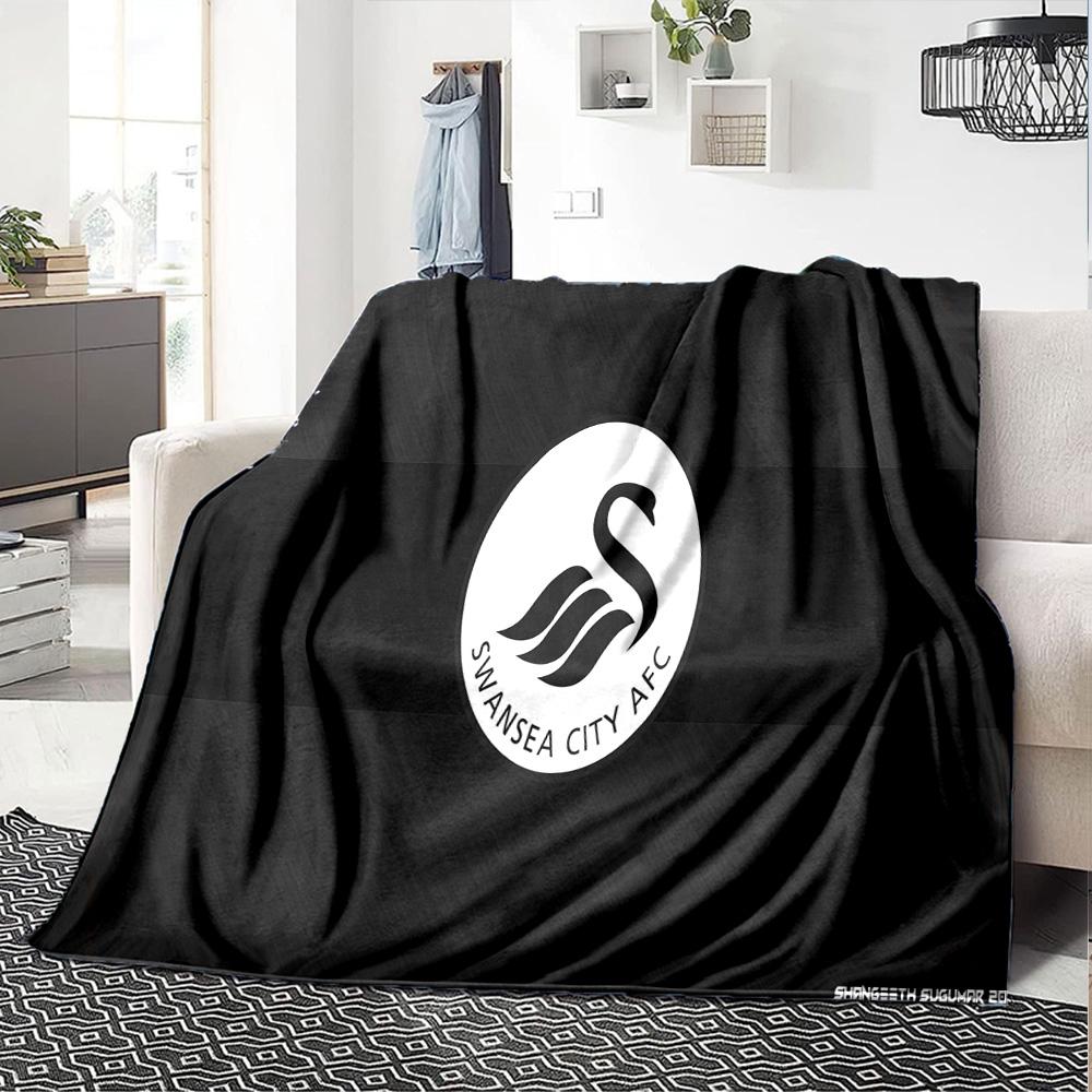 Swansea City Crest Flannel Blanket, Soft Polyester, Modern Design, All-Season for Camping, Travel, Gifts for holidays or birthdays