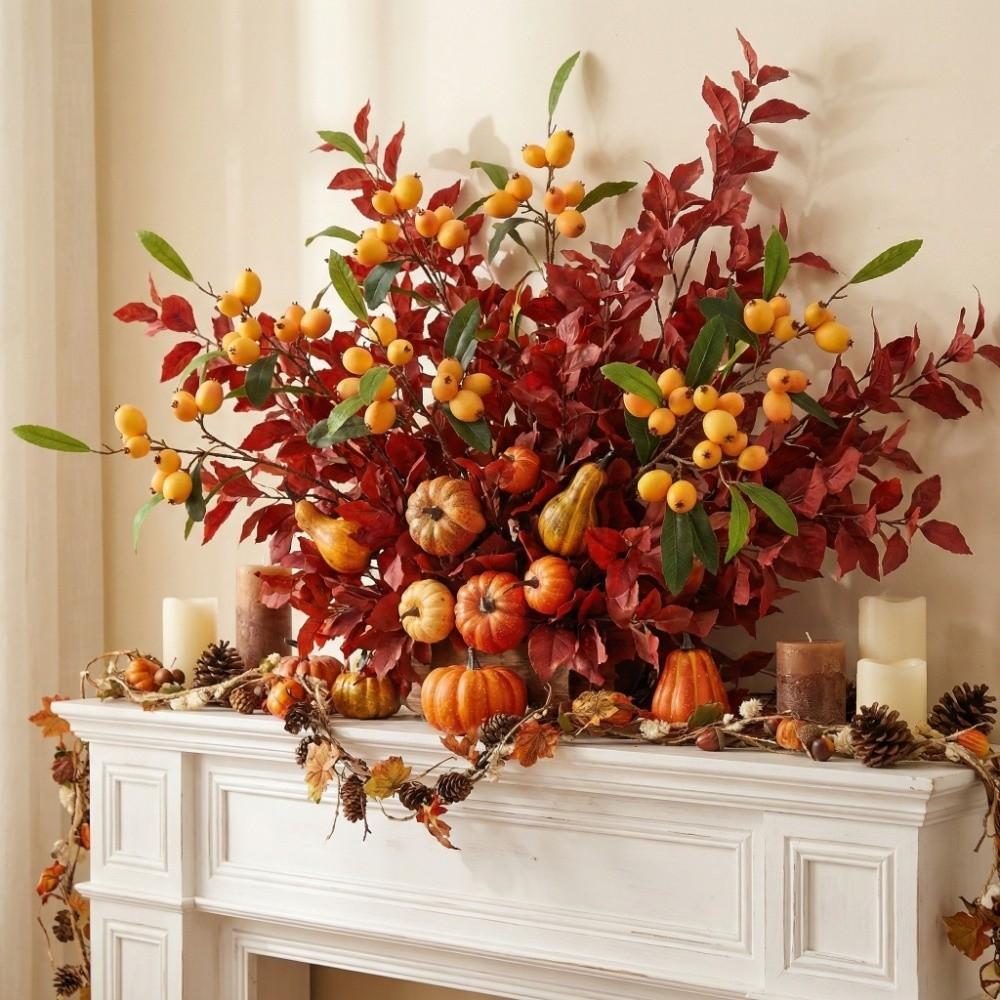 Green Leaves Artificial Loquat Fruit Branch Luxury Plastic Simulation Fruit Tree Faux Loquat Elegant Fake Plants