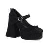One Button Waterproof Platform High Heels Elegant Shoes with Thick Sole Lace Edging Mary Jane Shallow Single Shoes