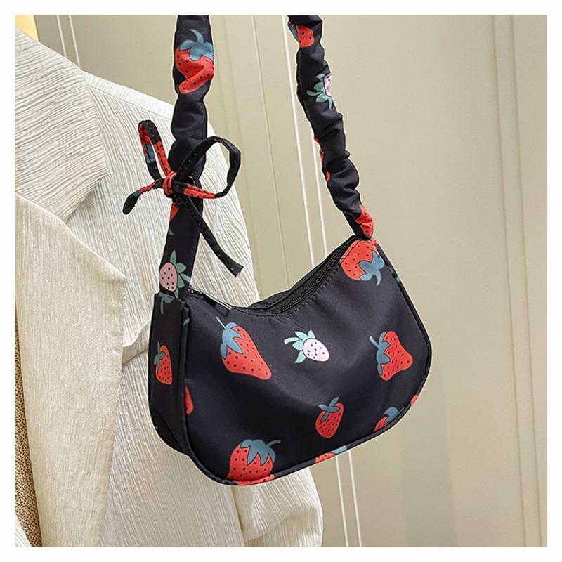 

Casual new niche sweet pleated cherry print underarm hand shoulder drawstring commuter oblique span bag