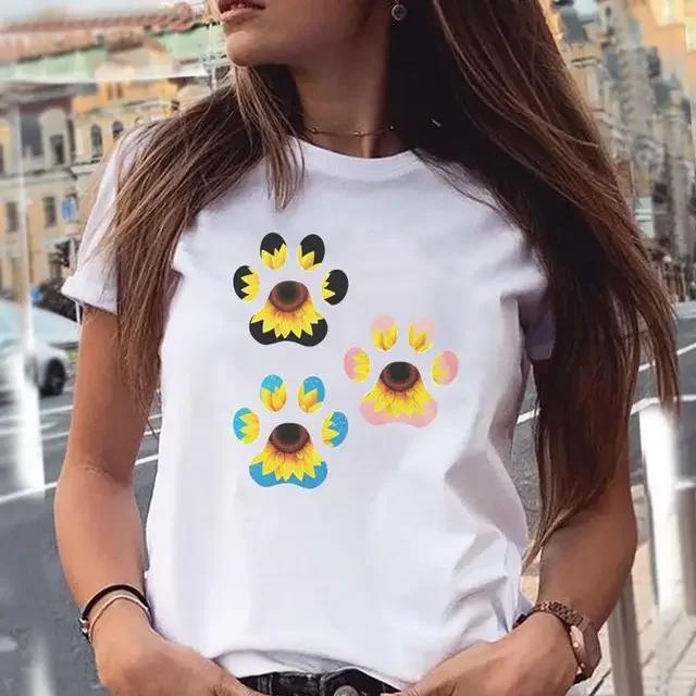 Women T-shirts Love Trend Style Dog Paw Cartoon Animal Pet 90s Summer Graphic Print Female Stylish T Top Shirt Girl Tee T-Shirt