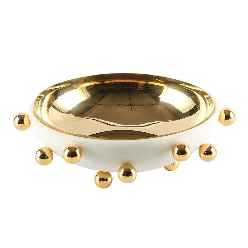 Złota Miska na Owoce z Koralików Geometryczna Kula Abstrakcyjna Taca Okrągła Miska Pojemnik do Przechowywania na Biurko Akcesoria do Dekoracji Domu