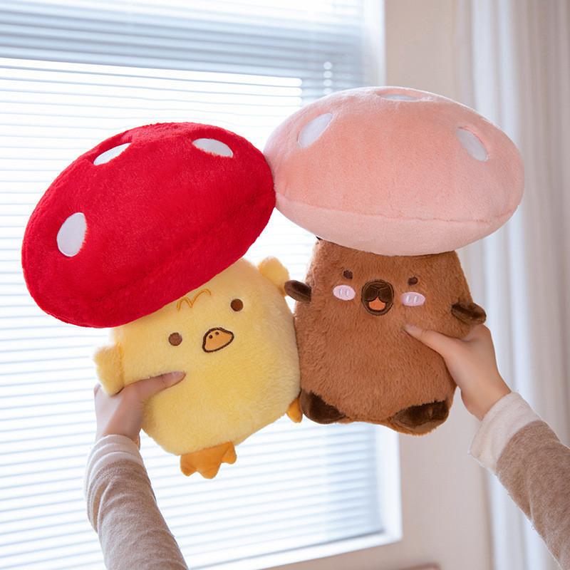 Cute Mushroom Plush Toy Stuffed Animal Doll Pillow Hanging Pendant 32cm Soft Pp Cotton Short Plush Waterfowl Duck Cat Design