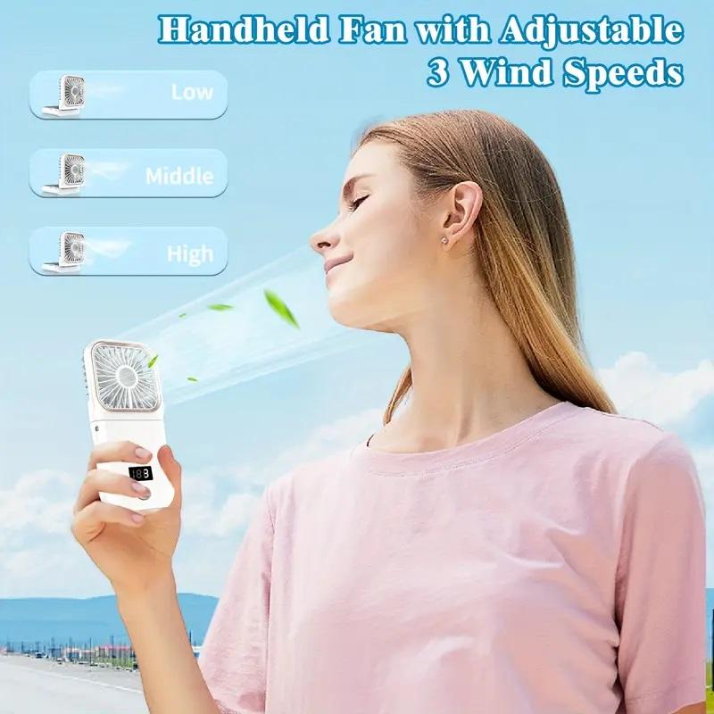 Mini Folding Fan, USB Charging Portable Neck Hanging Fan, Small Fan with Phone Holder, Suitable for Outdoor and Office Use