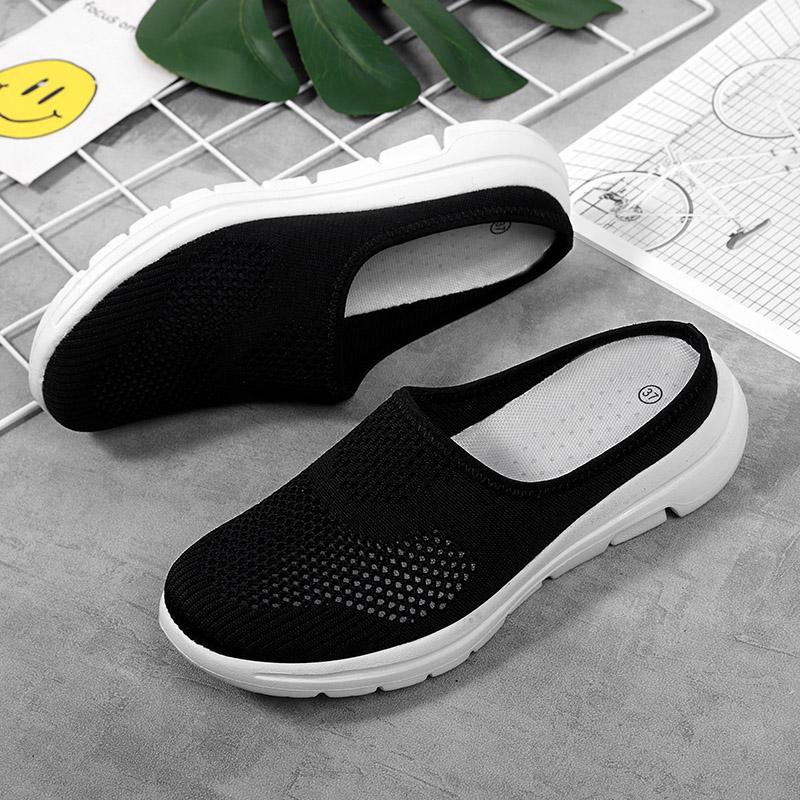 2024 New Lazy Half Drag Women's Single Shoes Baotou No Back Breathable Casual Shoes Hollow Flying Weaving Shoes