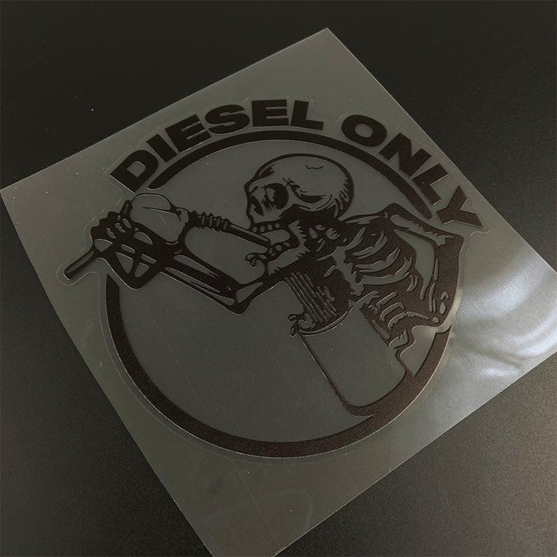 1PC DIESEL ONLY Skeleton Drinking Car Stickers Waterproof Auto Gasoline Fuel Tank Cap Durable Vinyl Decals Skull Decoration