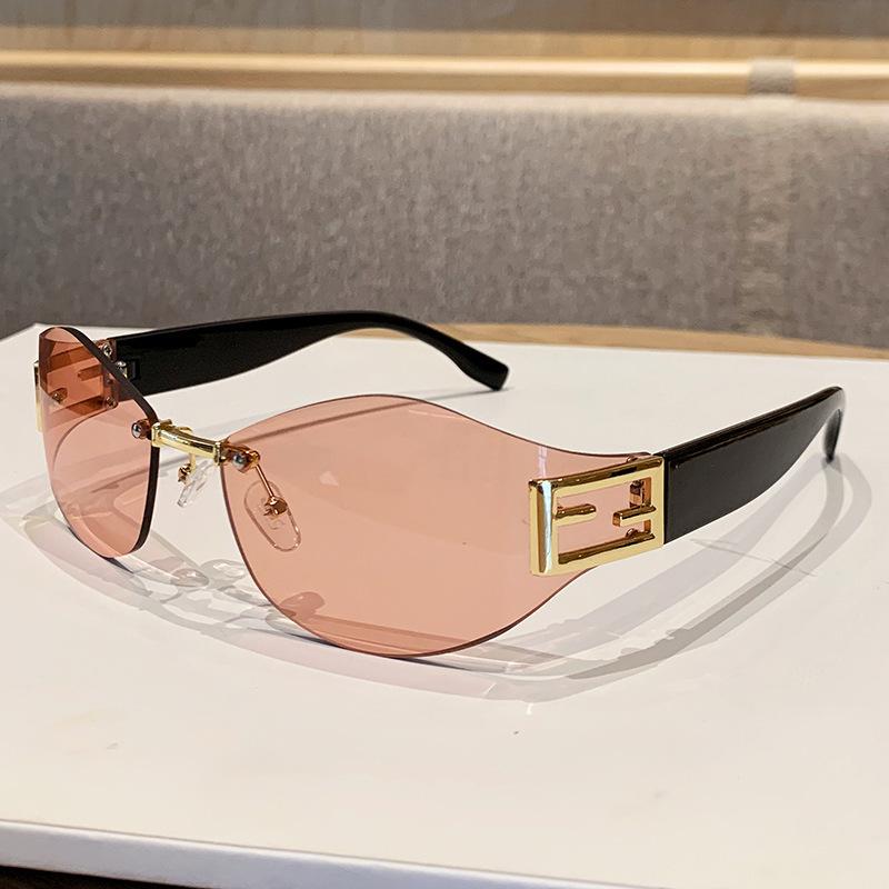 Women's Retro Frameless Oval Curved Lens Sunglasses Metal Sunglasses