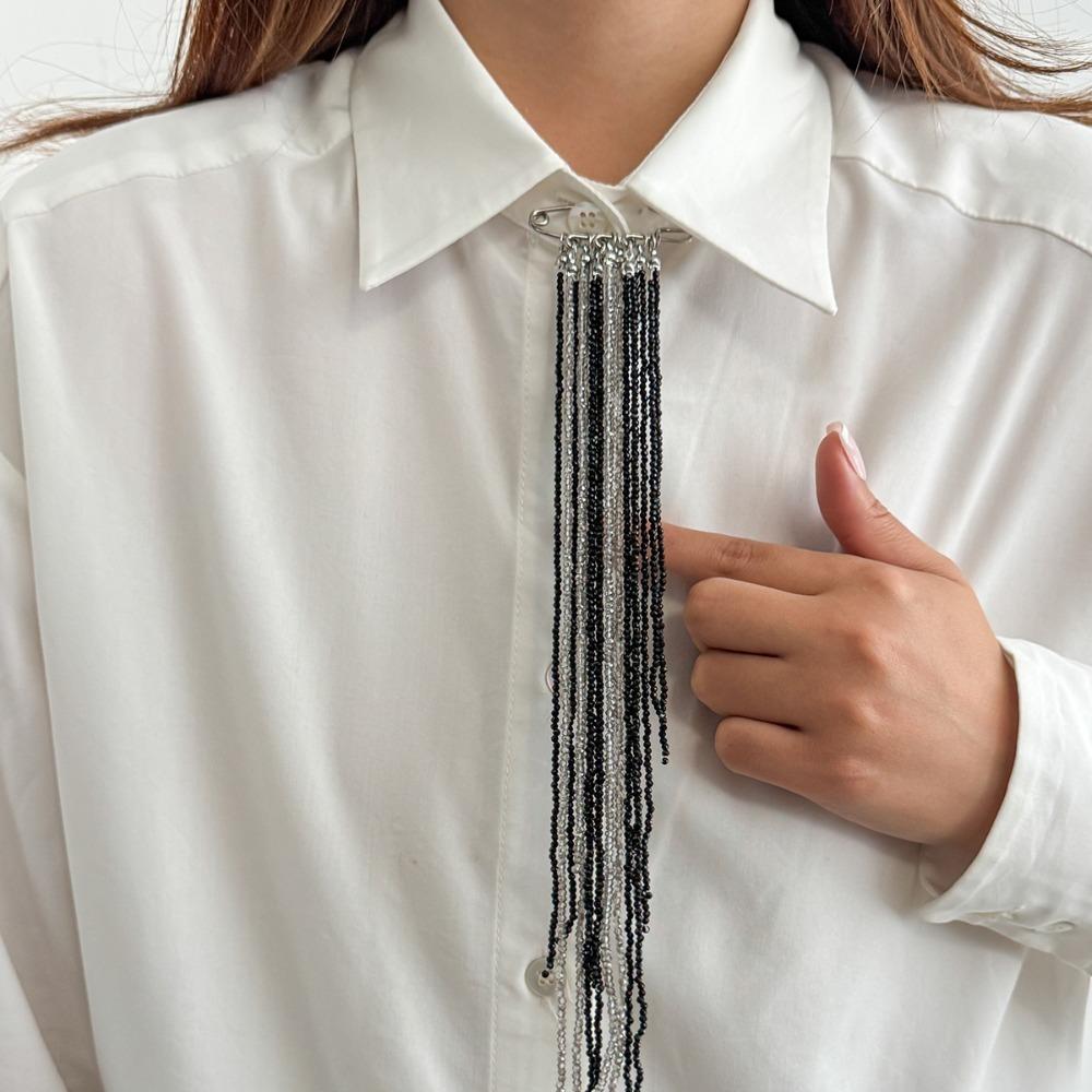 Black Red Crystal Beads Brooches Handmade Bead Fixed Needle Long Tassel Brooch Multi-layer Chain Lapel Pin Suit Accessories