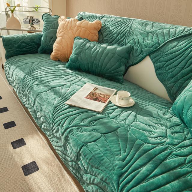 Quilted Plain Cover For Sofa L Shaped Sofa Seat Cover Non -Slip Thickened Velvet Soft Leather Couch Chair Slipcover Warm