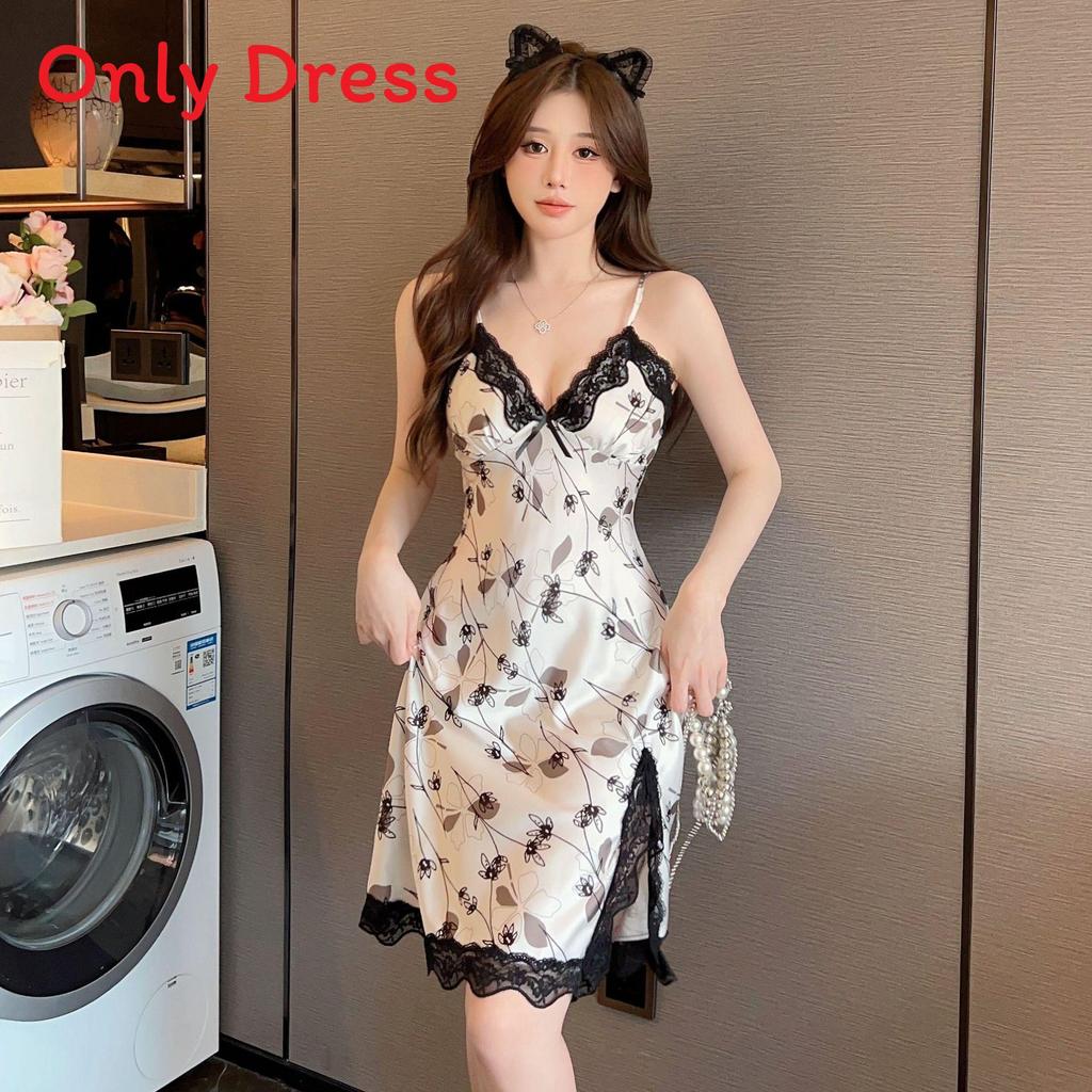 V Neck Sleeveless Sleepwear For Women With Floral Prints Summer Comfortable Ice Silk Nightdress For Young Ladies