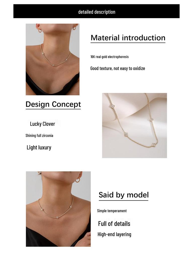 Collana da Donna Quadrifoglio in Zircone - Elegante e Stilosa Catena Clavicolare