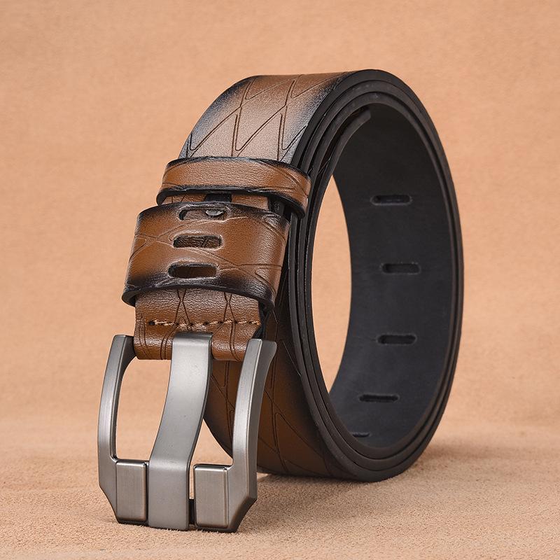 Men's Premium Vintage Leather Belt with Wide Alloy Pin Buckle - Trendy Business Waist Belt