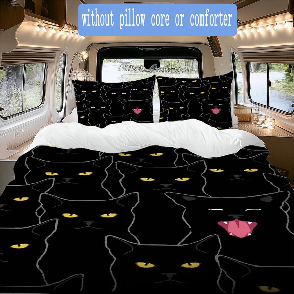 Multiple Small Black Cats Pattern Bedding,Quilt Set Quilt Cover Pillowcase Home Birthday Gift (1*duvet Cover+2*pillowcase,without core)ZSJT0917170