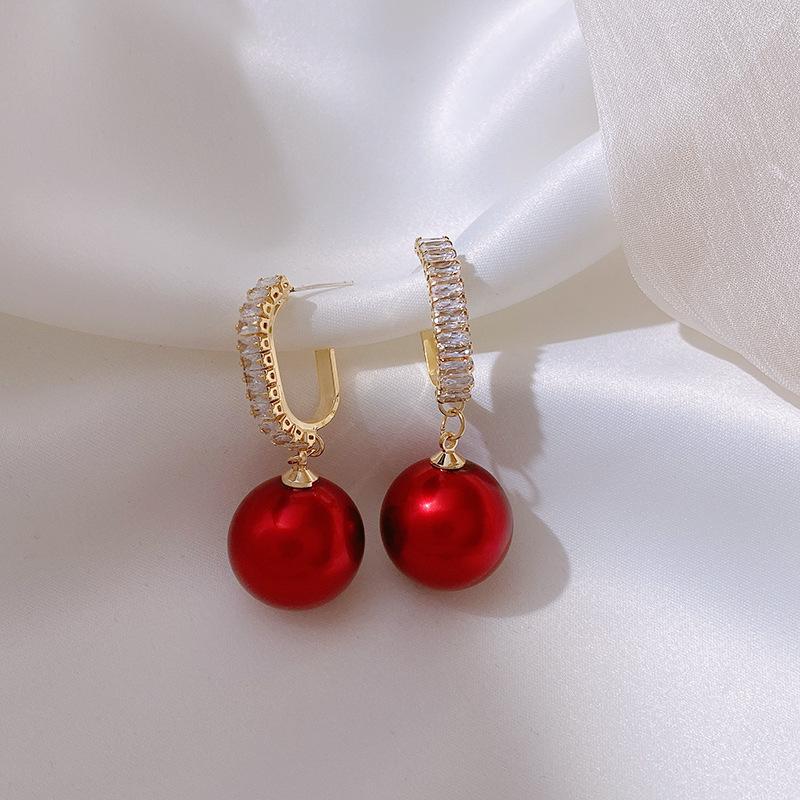 Zircon Pearl Simple Earrings Simple Retro Earrings Fashion Design Earrings
