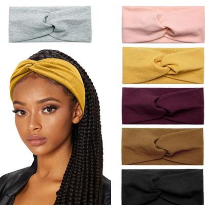 YANRONG Damen-Stirnband, einfarbig, breiter Turban, gedreht, gestrickt, Baumwolle, Haarband, Haar-Accessoires, verdreht, geknotet
