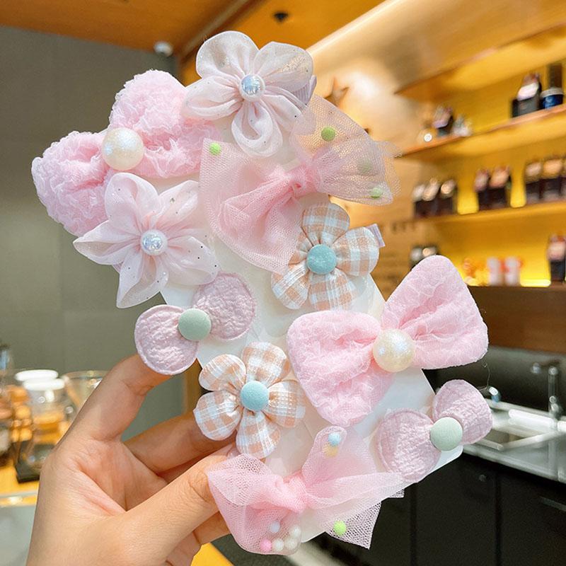 10PCS/Set Princess Fairy Bow Hair Clips Sweet Flower Baby Girl Hairpins Headwear Kids Hair Accessories Pink Girl Barrettes