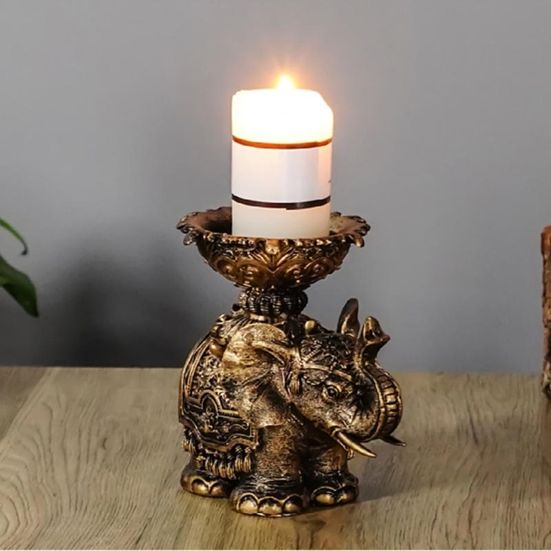 Lucky Antiqued Elephant Candle Holder Animal Statue for Desktops Centerpieces