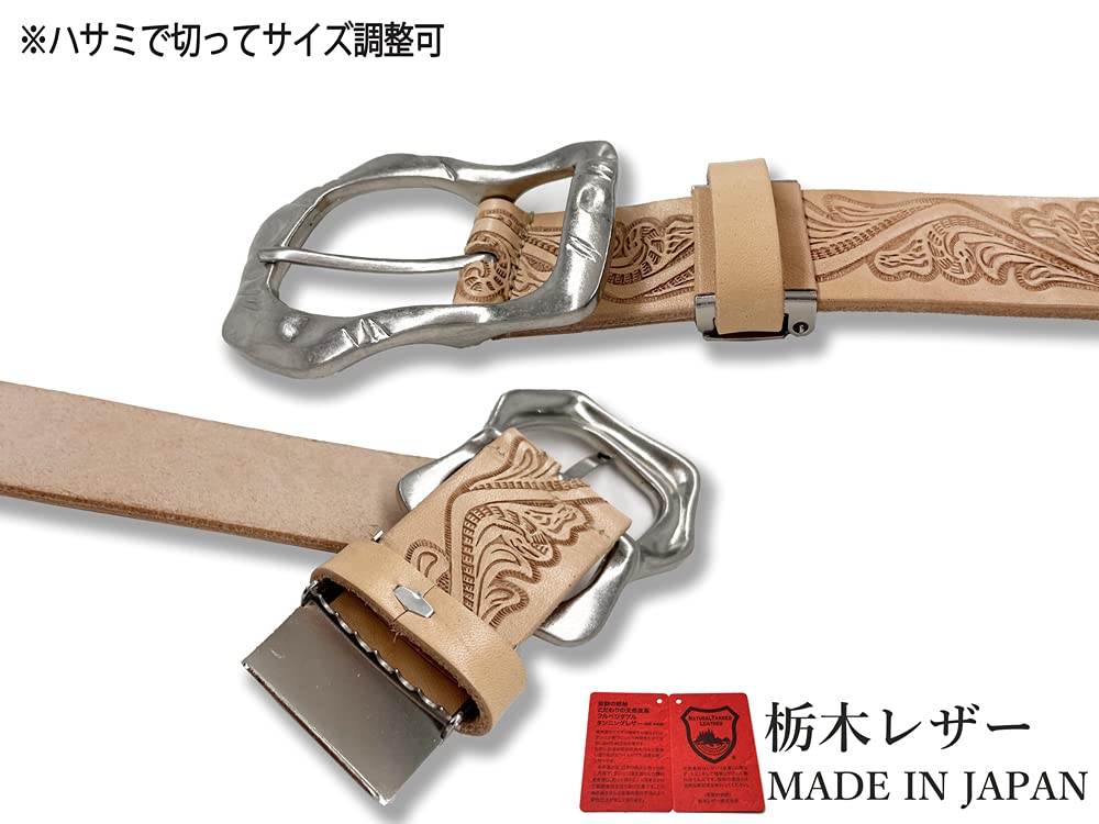 WING LEATHER Tochigi Leather Belt for Men - Genuine Leather, BusinessCasual, Horseshoe Buckle, Made In Japan, Cowhide Leather, Embossed, 35mm, Size