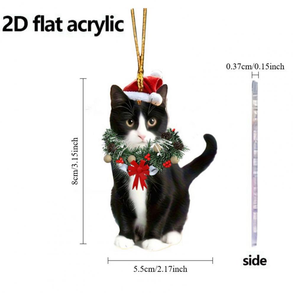 Christmas Car Home Decoration  2D Pendant Christmas Cat Ornaments with Different Cat Acrylic Decorations for Christmas Garlands