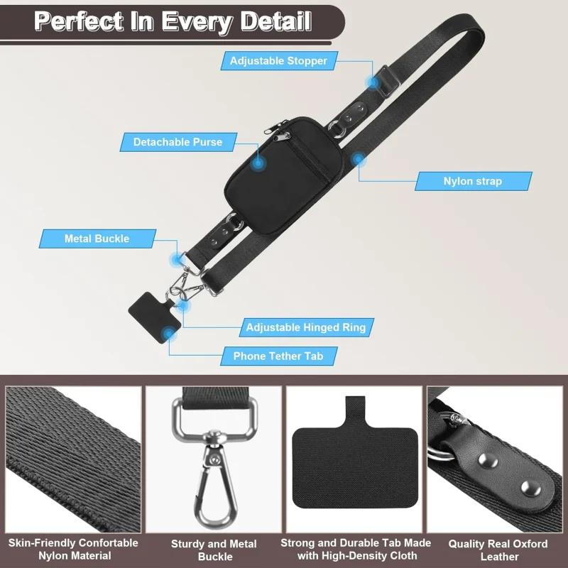 Nylon Phone Strap, Clip And Go Strap For Phone With Wallet Detachable Adjustable Cell Phone Lanyard Wrist Leash, Crossbody Bag