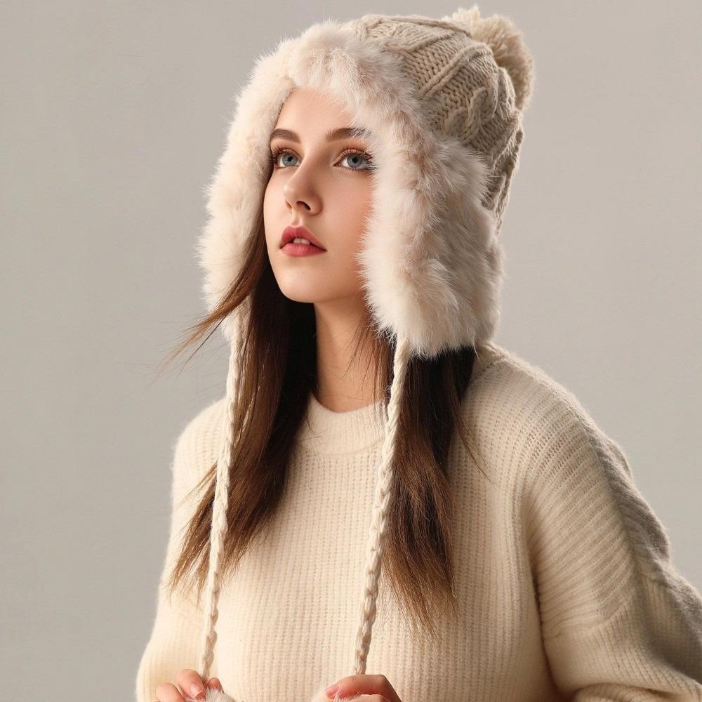 Pompom Knitted Hat Knitted Ear Protection Hat New Beanie Hat  Autumn and Winter
