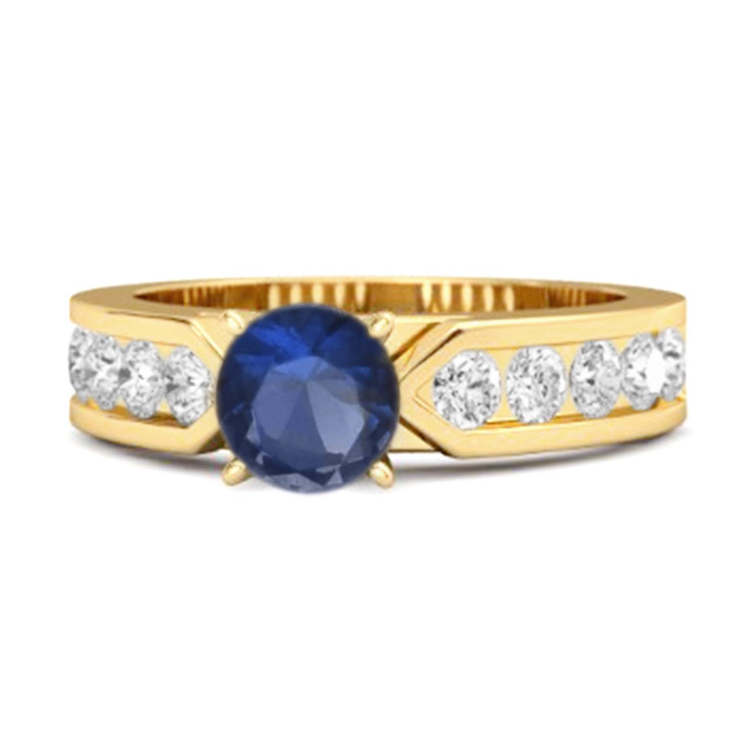 Blue Sapphire Round Solitaire Statement Ring - 925 Sterling Silver Gold Vermeil 11.5 жёлтый