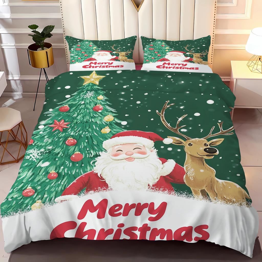 Gingerbread Man Santa Claus  Christmas Tree Reindeer Anime Printed Bedding Set Duvet Cover Queen Cotton Cute Cartoon Quilt Cover