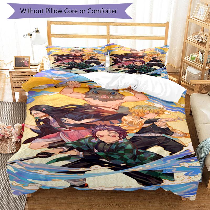 3pcs Demon Slayer Bedding Set Duvet Cover Closure Includes 1 Duvet Cover & 2 Pillowcases, Soft and Comfortable for All Seasons.