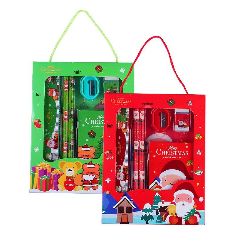 Creative Cartoon Christmas Stationery Set - 6-Piece Handbag Gift Box for Students