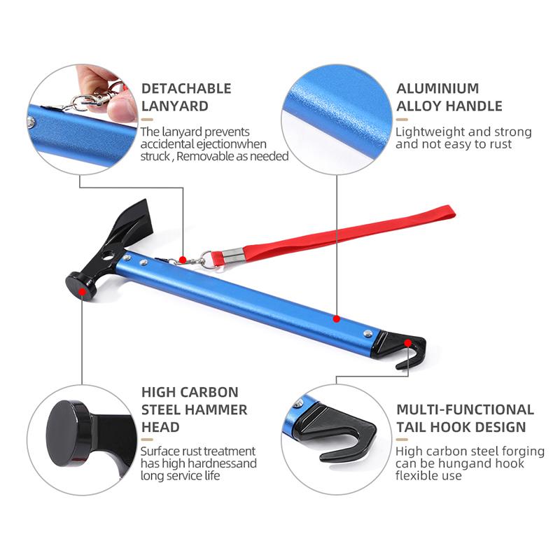 Cool Camping Survival Tool Camping Hammer Multi-function Tool Aluminum Alloy Nail Pile Hammer Travel Outdoor Camping Supplies