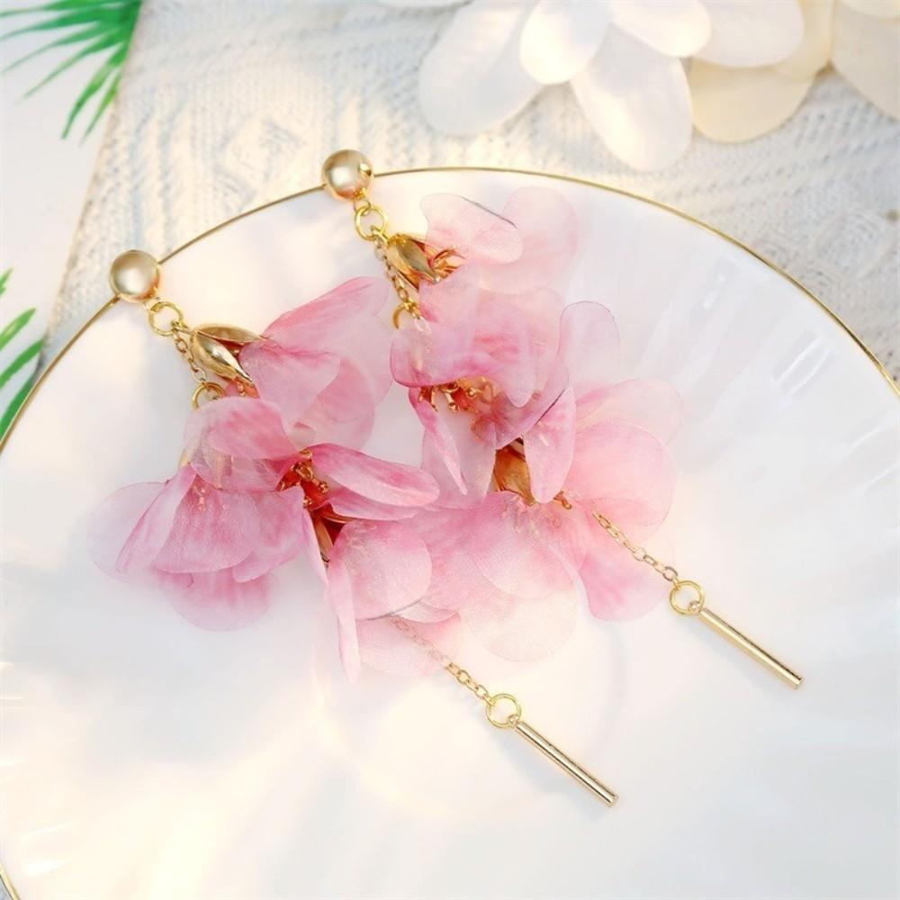 Organza Flower Earrings Tassel Fashion Jewelry Gift Long Tassel Earrings  Women