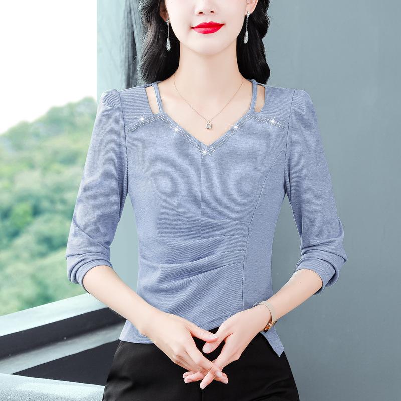 

Новая женская футболка с длинными рукавами, темпераментная, замедляющая старение, универсальная, легкая, рабочая, модная, базовая футболка 3XL синий