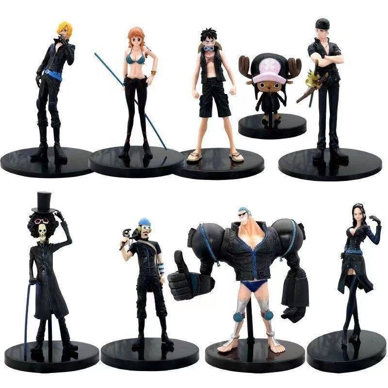 High Quality One Piece Handicraft Model Golden City Movie Edition Black Clothes Straw Hat Team 9 Full Set Luffy Zoro Pvc Figures