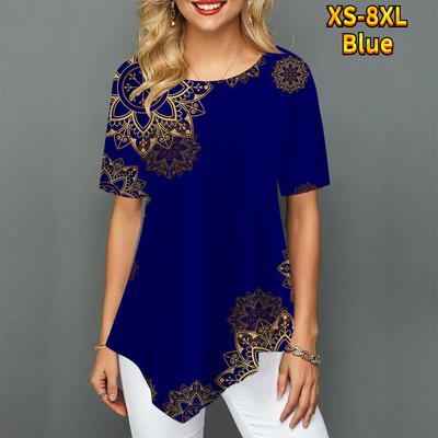 Women Plus Size Ladies Tee Shirts Paper Flowers Print Loose Casual Tops Female Irregular Summer Clothes