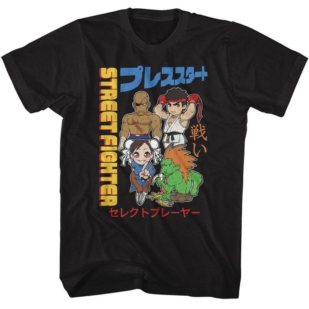 Street Fighter Chibi With Kanji Black Gaming Shirt 160