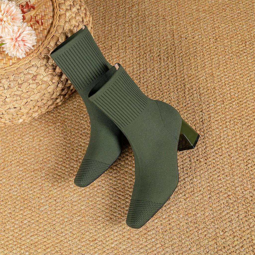 Women's Boots 2025 New Fashion Pointed Soft Knitted Casual Comfortable Shoes (heel height 4.5cm, )