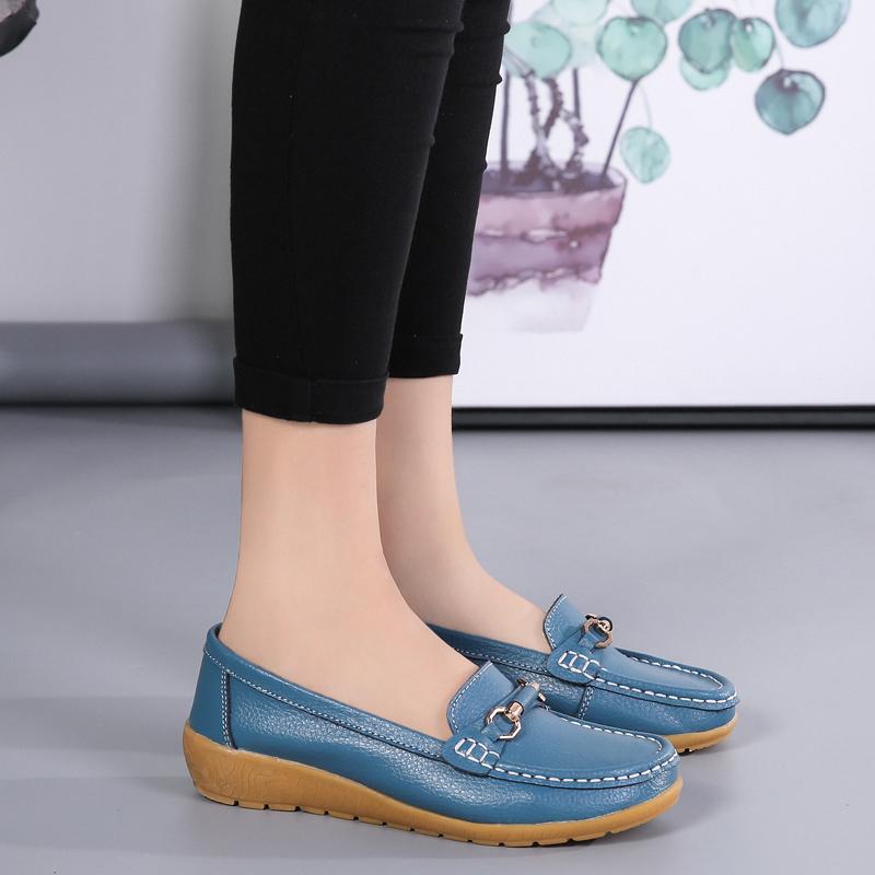 Women Leather Moccasins Soft Yellow Loafers Casual Elegant Summer Breathable Flats Walking Shoes for Mother