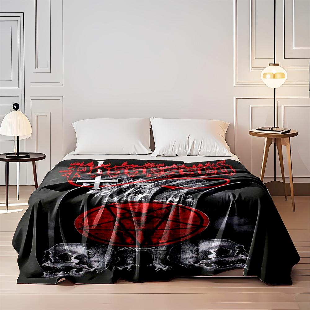 "Dark demon art with skulls and pentagram design. Flannel blanket for bedroom, living room, sofa, and nap sofas."