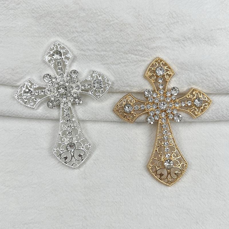 2/10Pcs Vintage Cross Crystal Center Flatback Rhinestone Decorative Accessories For Diy Brooch Craft Making