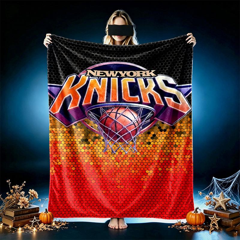 Knicks Basketball Emblem Pattern Blanket, Cozy Blanket for All-Season Comfort on Sofas, Beds, Office, Car, Camping and Travel