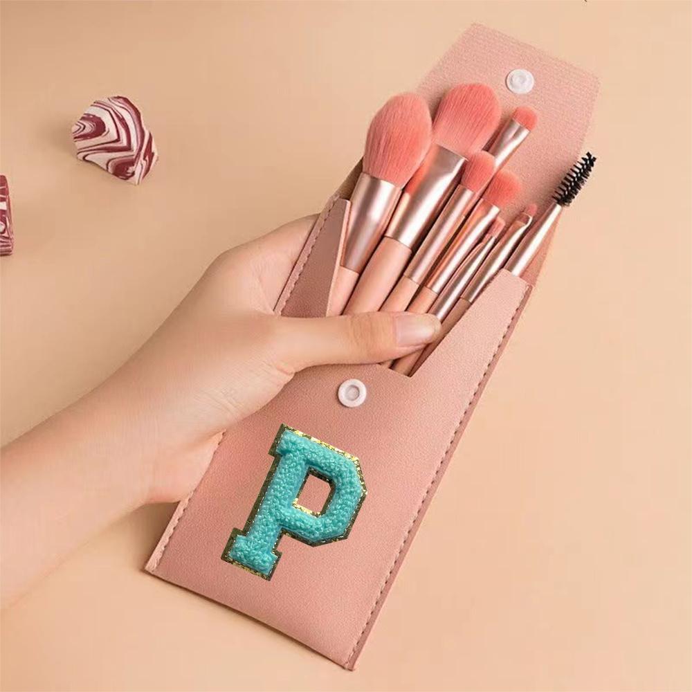 8Pcs Makeup Brush Set Portable Cosmetic Kit Pack Beauty Tool PU Bag Travel Organizer Initiial Chenille Embroidery Letter Pattern