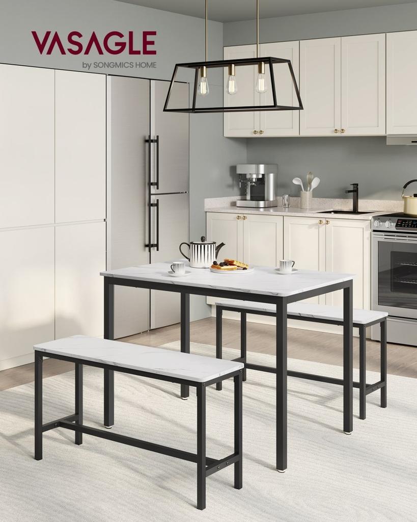 Table Set for 4 People, Kitchen Table with 2 Benches,