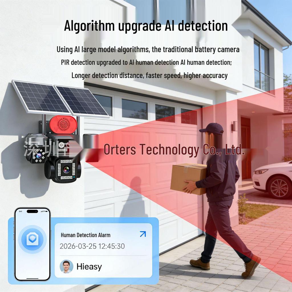 4G Solar Camera with Lifetime Free Data, Low Power, All-Day Recording, 4-Lens, No Network or Power Needed