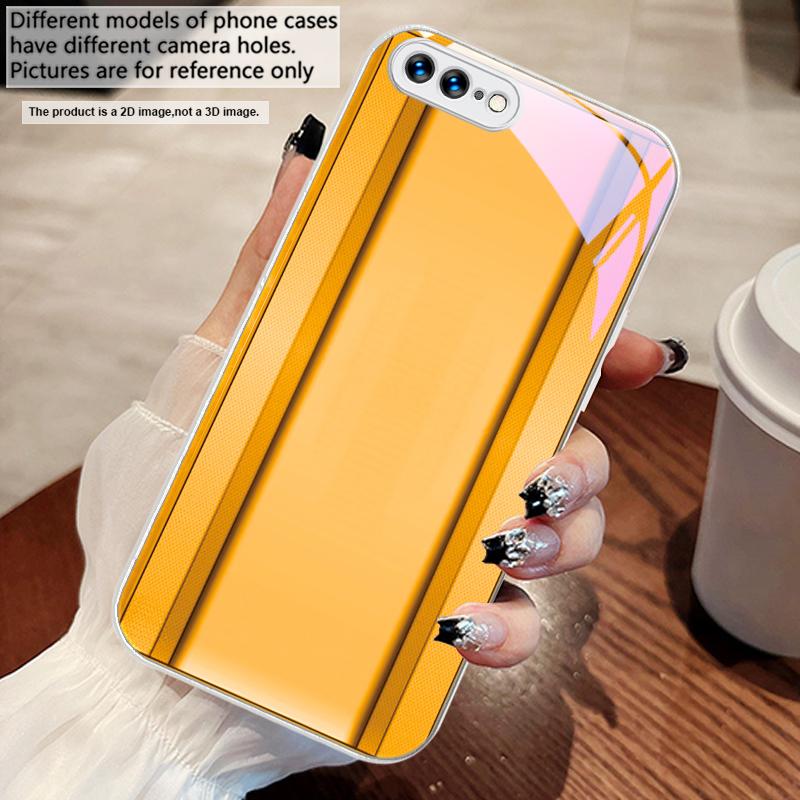 Golden Orange Border For iPhone 17 Air 16 E 15 14 13 Plus 12 Mini 11 17 Pro Max XR Xs Max 16E 7 8 Tempered Glass Phone Case