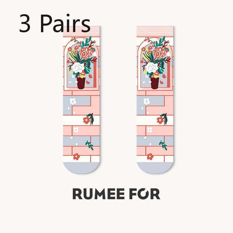 

3 пары женских весенних и осенних новых универсальных хлопковых носков с рисунком 3 Pairs
