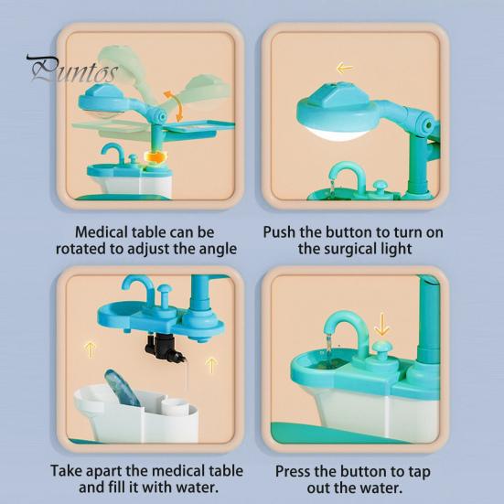 Dentist Kit for Toddlers Smart Dental Chair Playset Rotating Table Operating Light Water Function Educational Pretend Play Toys for Kids 2-4 Early