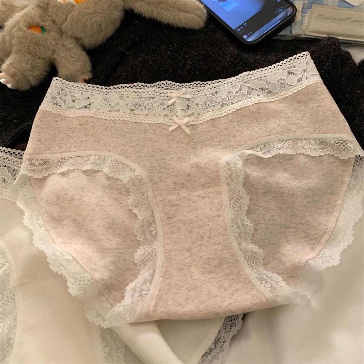 Женские весенне-осенние кружевные трусы-слипы из чистого хлопка 10A с бактериостатической ластовицей M