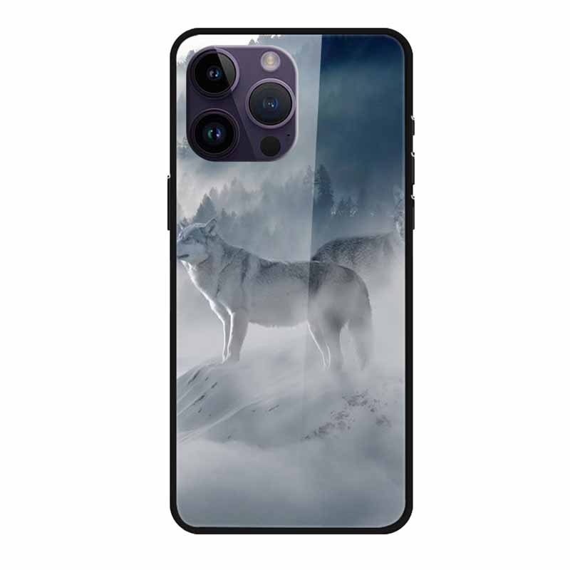 Phone Case for Apple Iphone 15 Pro 15 Plus Tempered Glass Hard Back Cover for Iphone 15 Pro Max Iphone15 Wolf Lion Funda Capa