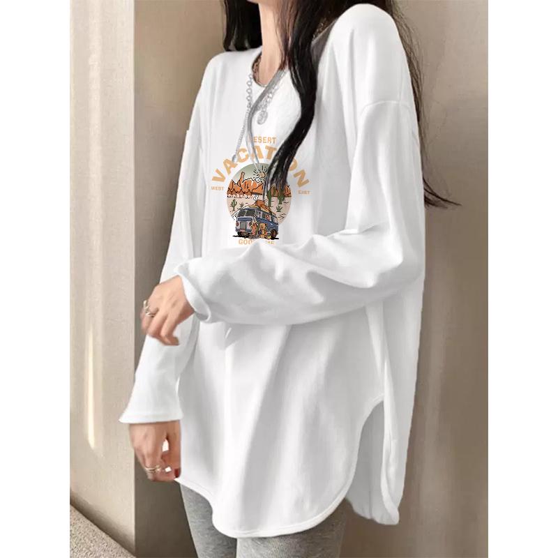 

Women s Fleece-Lined Cotton Long Sleeve T-Shirt - Mid-Length, Hip-Covering Base Layer for Spring 2025 2XL 145-180 lbs